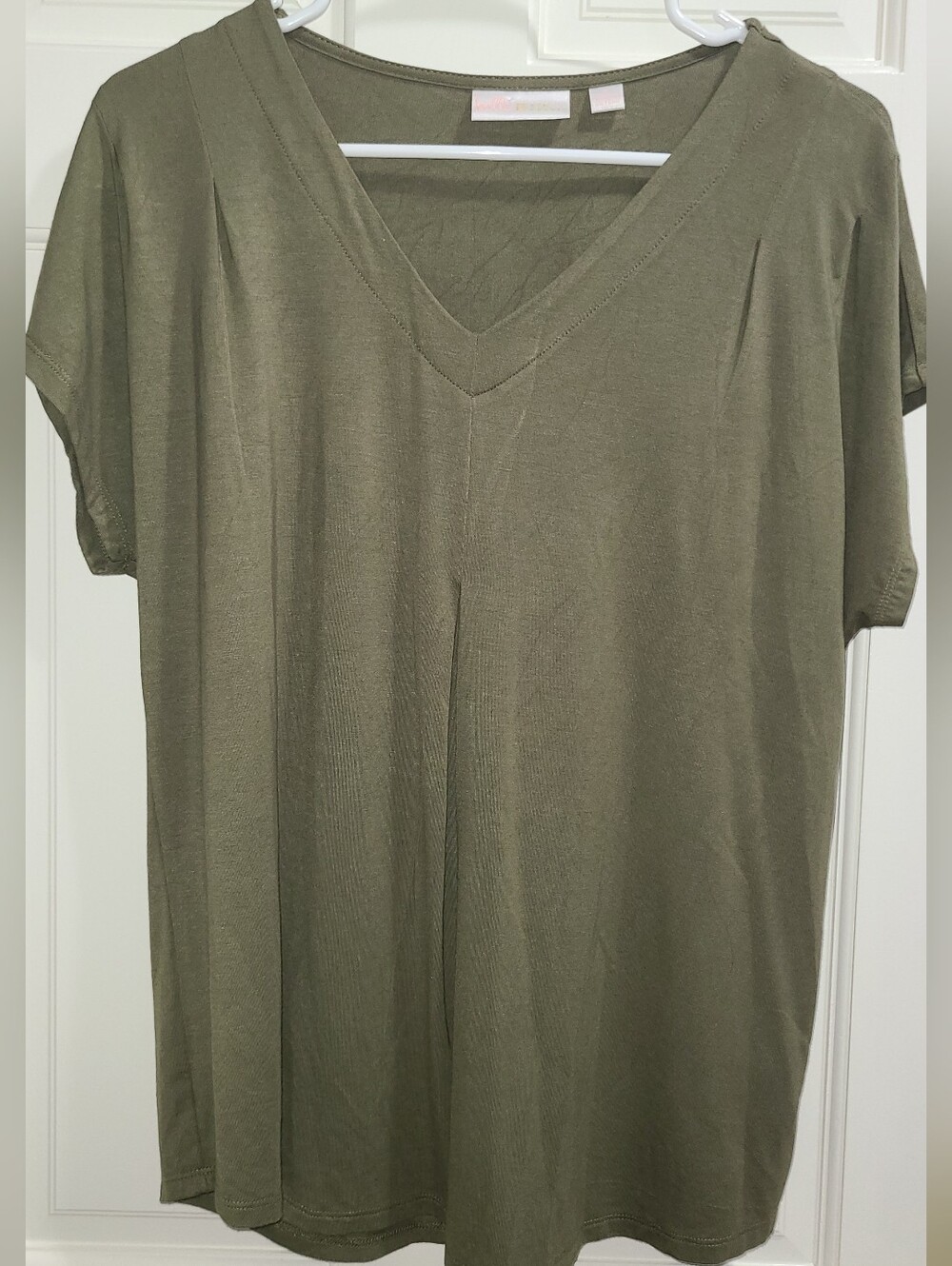 Belle by Kim Gravel Olive V-Neck Short Flutter Sleeve Tee